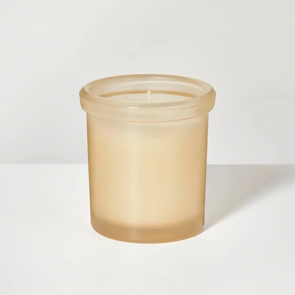 HEARTH & HAND NWT colored glass jar candle -bergamot -6oz -khaki